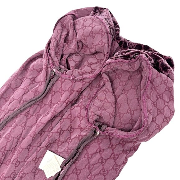 GUCCI Vintage Velour Button Up Shirt Top Purple GG Monogram Logo Silk [106237] - Picture 10 of 13